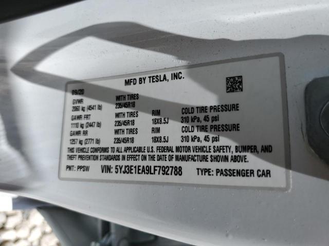 Photo 10 from auction – 2020 TESLA MODEL 3 with VIN 5YJ3E1EA9LF792788