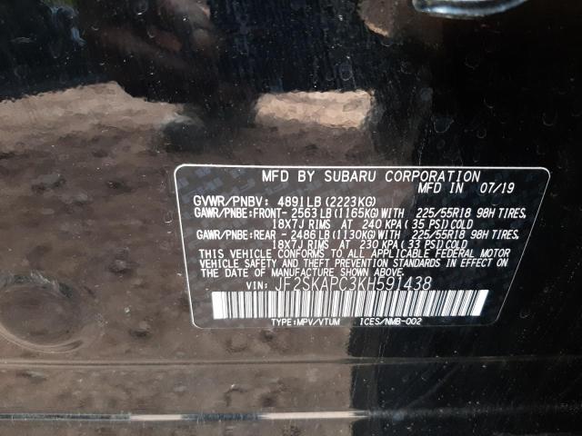 Photo 10 from auction – 2019 SUBARU FORESTER S with VIN JF2SKAPC3KH591438