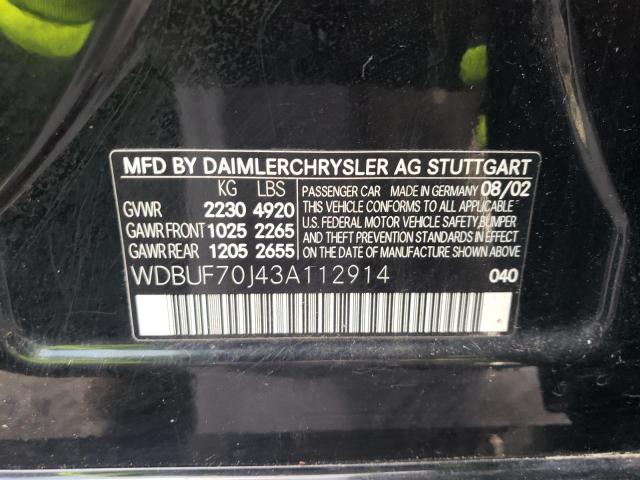 Photo 10 from auction – 2003 MERCEDES-BENZ E 500 with VIN WDBUF70J43A112914