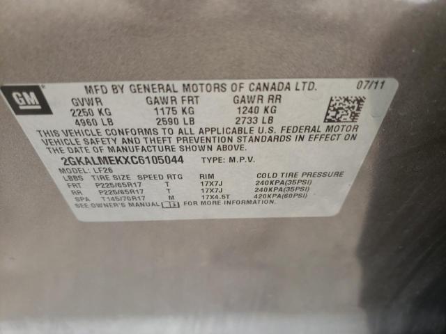 Photo 10 from auction – 2012 GMC TERRAIN SL with VIN 2GKALMEKXC6105044