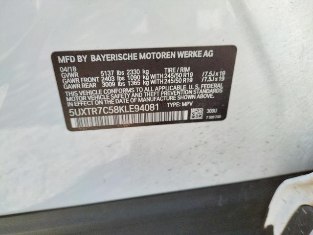 Photo 10 from auction – 2019 BMW X3 SDRIVE3 with VIN 5UXTR7C58KLE94081