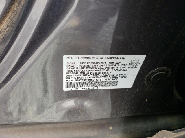 Photo 10 from auction – 2018 HONDA PILOT EXL with VIN 5FNYF6H50JB011216