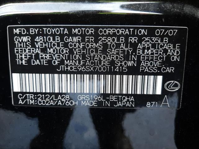 Photo 10 from auction – 2007 LEXUS GS 350 with VIN JTHCE96SX70011415