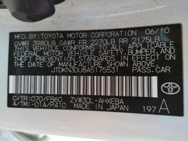 Photo 10 from auction – 2010 TOYOTA PRIUS with VIN JTDKN3DU8A5175531