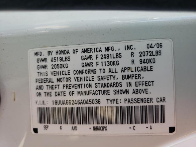 Photo 10 from auction – 2006 ACURA 3.2TL with VIN 19UUA66246A045036