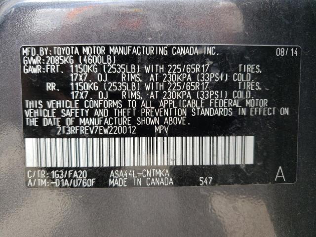 Photo 10 from auction – 2014 TOYOTA RAV4 XLE with VIN 2T3RFREV7EW220012