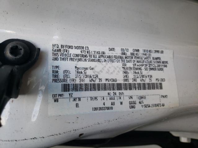 Photo 10 from auction – 2012 FORD FOCUS SE with VIN 1FAHP3F27CL381198