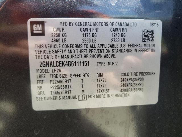 Photo 10 from auction – 2016 CHEVROLET EQUINOX LT with VIN 2GNALCEK4G6111151