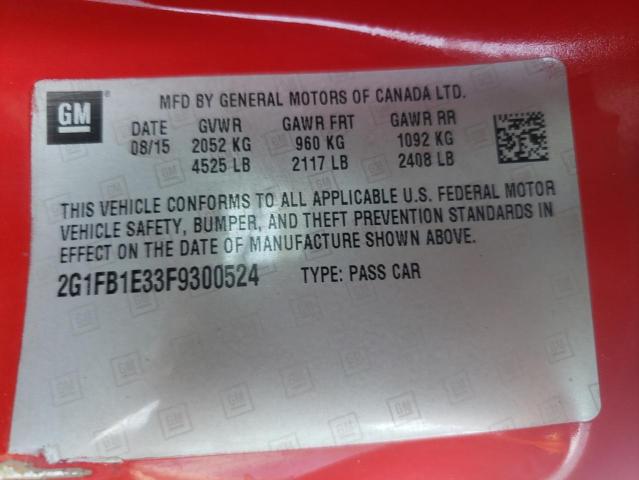 Photo 10 from auction – 2015 CHEVROLET CAMARO LS with VIN 2G1FB1E33F9300524