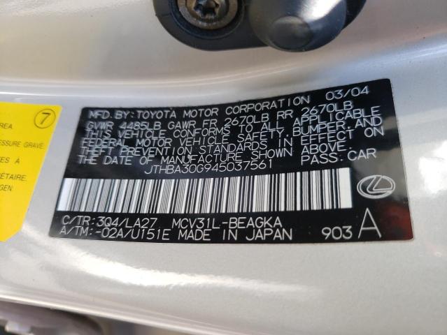 Photo 10 from auction – 2004 LEXUS ES330 with VIN JTHBA30G945037561