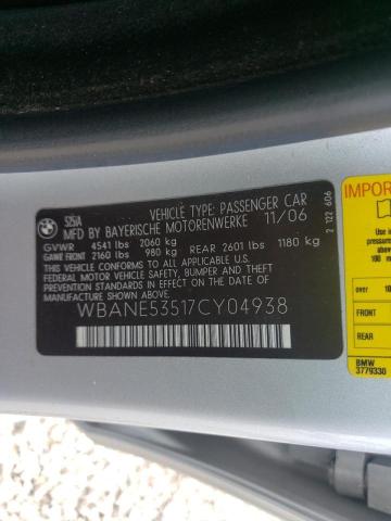Photo 10 from auction – 2007 BMW 525 I with VIN WBANE53517CY04938