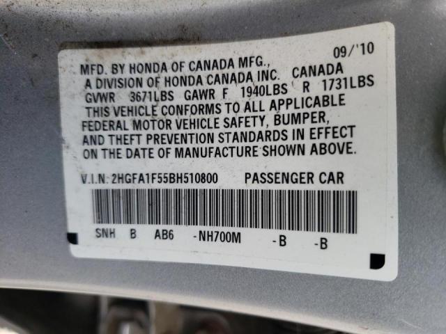 Photo 10 from auction – 2011 HONDA CIVIC LX with VIN 2HGFA1F55BH510800