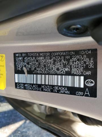 Photo 10 from auction – 2005 LEXUS ES 330 with VIN JTHBA30G155078543