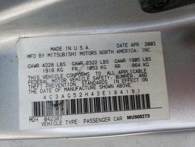 Photo 10 from auction – 2003 CHRYSLER SEBRING LX with VIN 4C3AG52H43E184191