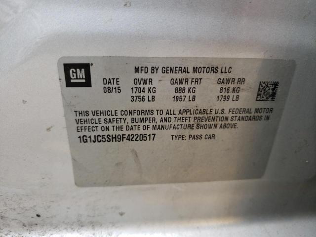 Photo 10 from auction – 2015 CHEVROLET SONIC LT with VIN 1G1JC5SH9F4220517