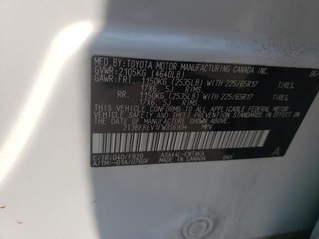Photo 10 from auction – 2015 TOYOTA RAV4 LE with VIN 2T3BFREV1FW356994