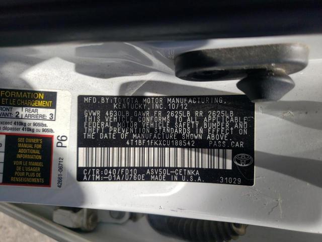 Photo 10 from auction – 2012 TOYOTA CAMRY BASE with VIN 4T1BF1FKXCU188542