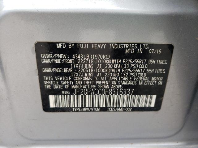 Photo 10 from auction – 2015 SUBARU XV CROSSTR with VIN JF2GPACC0F8316337