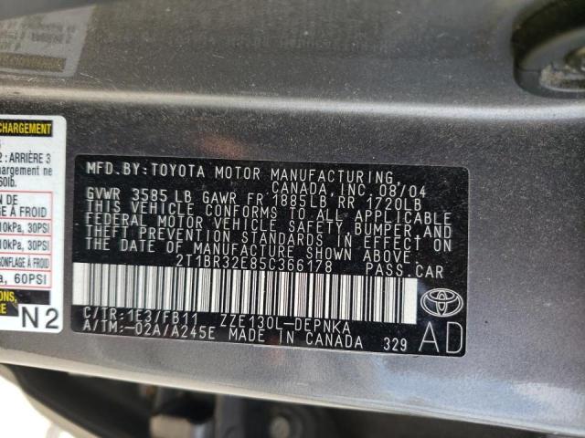 Photo 10 from auction – 2005 TOYOTA COROLLA CE with VIN 2T1BR32E85C366178