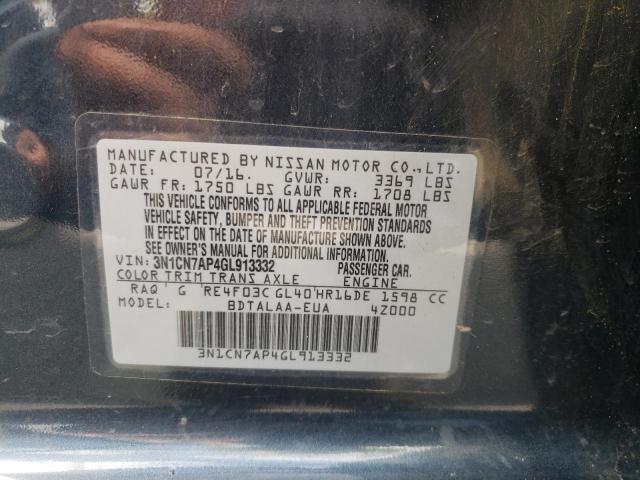 Photo 10 from auction – 2016 NISSAN VERSA S with VIN 3N1CN7AP4GL913332