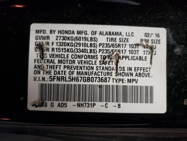 Photo 10 from auction – 2016 HONDA ODYSSEY EX with VIN 5FNRL5H67GB073687