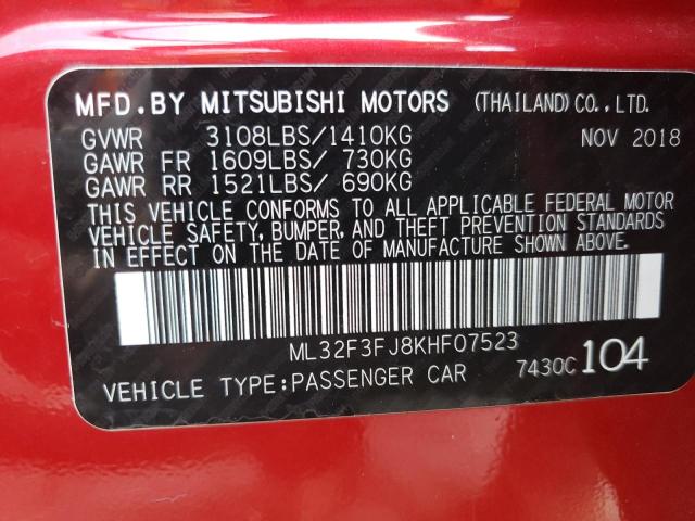 Photo 10 from auction – 2019 MITSUBISHI MIRAGE G4 with VIN ML32F3FJ8KHF07523