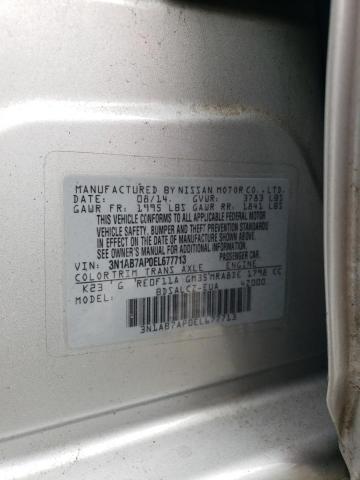 Photo 10 from auction – 2014 NISSAN SENTRA S with VIN 3N1AB7AP0EL677713