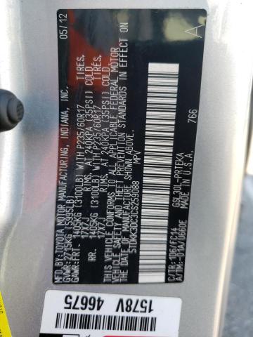 Photo 10 from auction – 2012 TOYOTA SIENNA LE with VIN 5TDKK3DC3CS259088