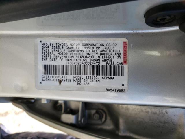 Foto 10 de la subasta – 2003 TOYOTA COROLLA CE con VIN JTDBR32E430024475