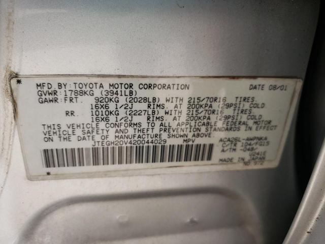 Photo 10 from auction – 2002 TOYOTA RAV4 with VIN JTEGH20V420044029