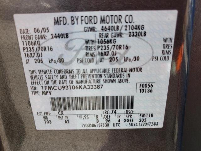 Photo 10 from auction – 2006 FORD ESCAPE XLT with VIN 1FMCU93106KA33387