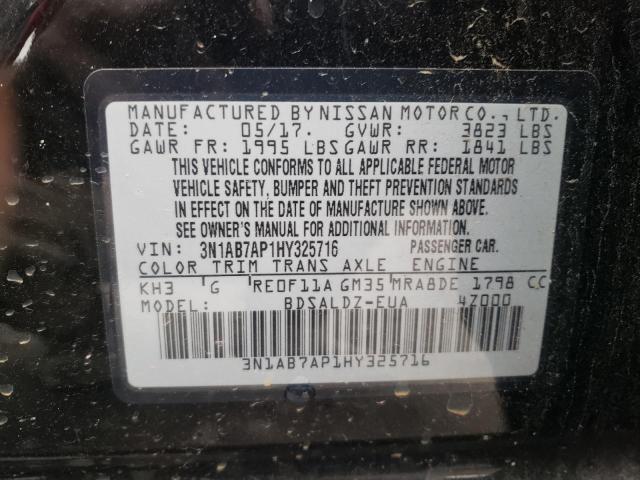 Photo 10 from auction – 2017 NISSAN SENTRA S with VIN 3N1AB7AP1HY325716