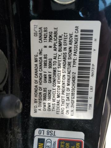 Photo 10 from auction – 2012 HONDA CIVIC LX with VIN 2HGFG3B59CH540612