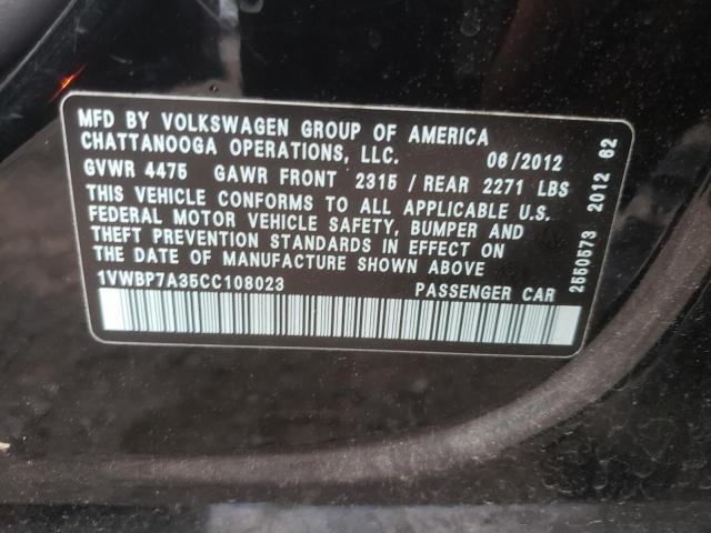 Photo 10 from auction – 2012 VOLKSWAGEN PASSAT SE with VIN 1VWBP7A35CC108023