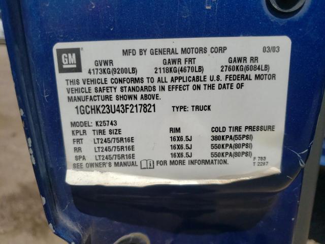 Photo 10 from auction – 2003 CHEVROLET SILV2500 4 with VIN 1GCHK23U43F217821