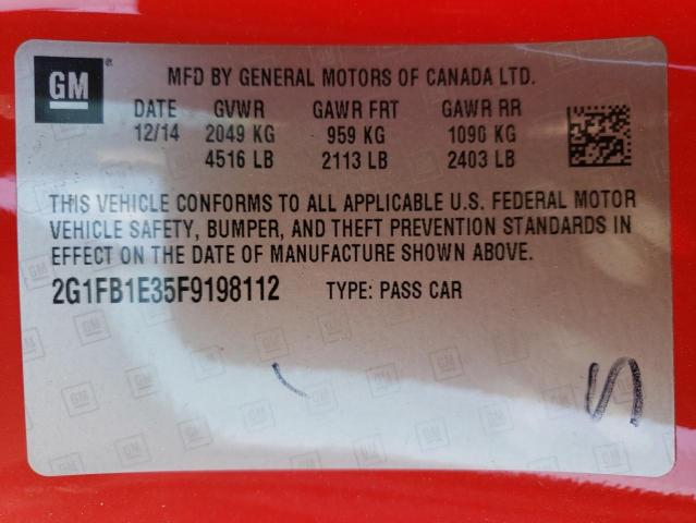 Photo 10 from auction – 2015 CHEVROLET CAMARO LS with VIN 2G1FB1E35F9198112