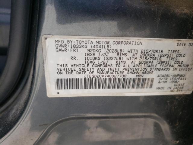 Photo 10 from auction – 2004 TOYOTA RAV4 with VIN JTEGD20V740027708