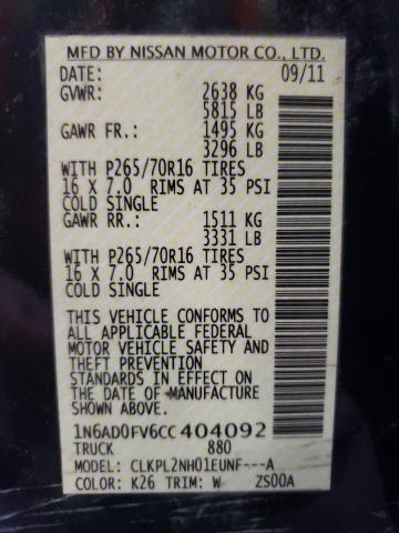Photo 10 from auction – 2012 NISSAN FRONTIER S with VIN 1N6AD0FV6CC404092