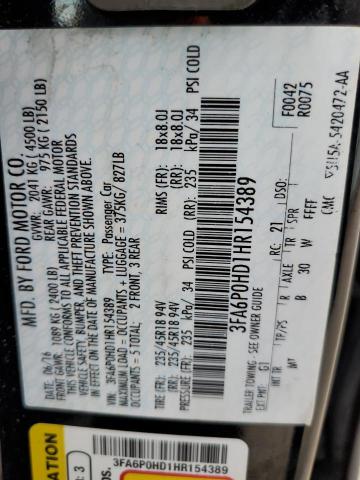 Photo 10 from auction – 2017 FORD FUSION SE with VIN 3FA6P0HD1HR154389