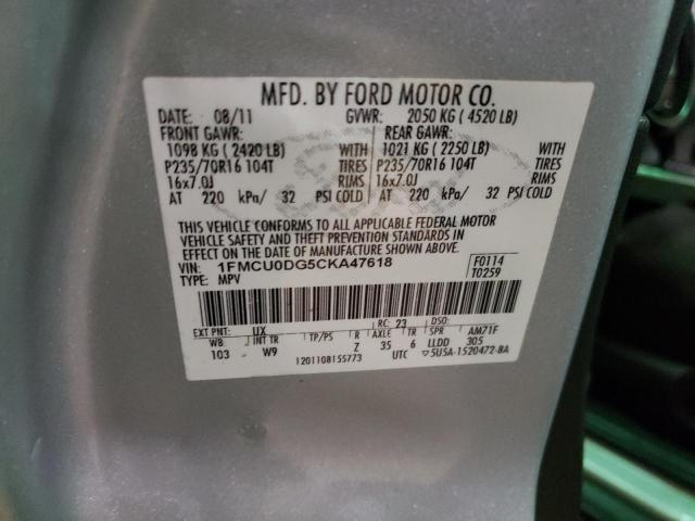 Photo 10 from auction – 2012 FORD ESCAPE XLT with VIN 1FMCU0DG5CKA47618