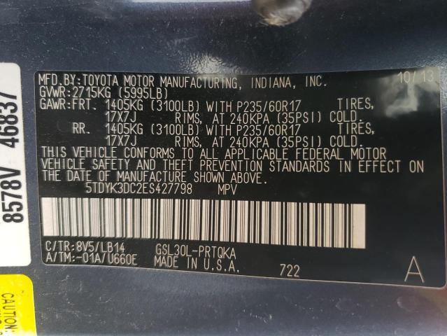 Photo 10 from auction – 2014 TOYOTA SIENNA XLE with VIN 5TDYK3DC2ES427798