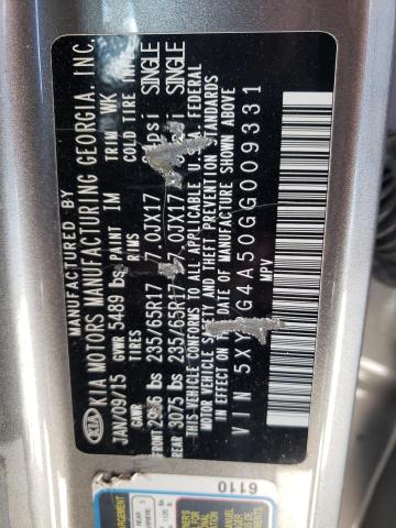 Photo 10 from auction – 2016 KIA SORENTO with VIN 5XYPG4A50GG009331