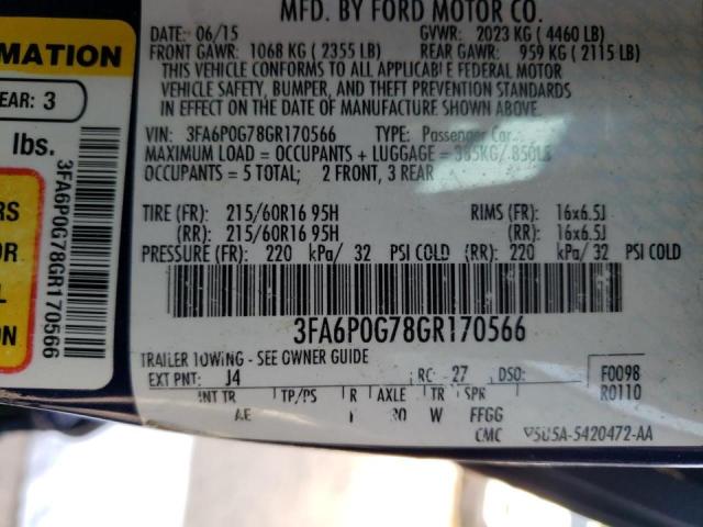 Photo 10 from auction – 2016 FORD FUSION S with VIN 3FA6P0G78GR170566