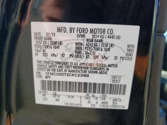 Photo 10 from auction – 2012 FORD ESCAPE XLT with VIN 1FMCU0D72CKC23069
