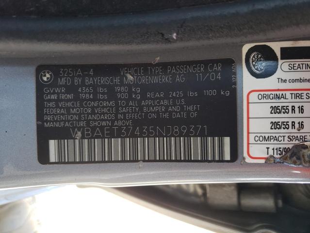 Photo 10 from auction – 2005 BMW 325 I with VIN WBAET37435NJ89371