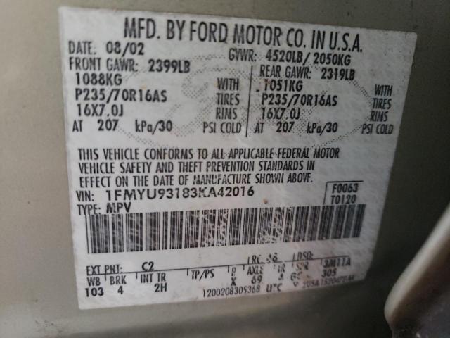 Photo 10 from auction – 2003 FORD ESCAPE XLT with VIN 1FMYU93183KA42016