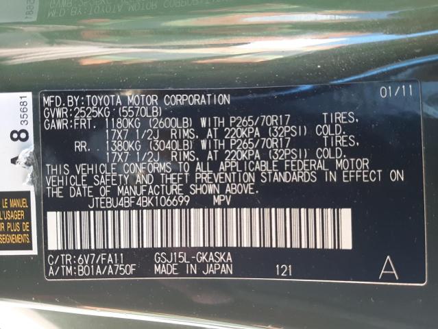 Photo 10 from auction – 2011 TOYOTA FJ CRUISER with VIN JTEBU4BF4BK106699
