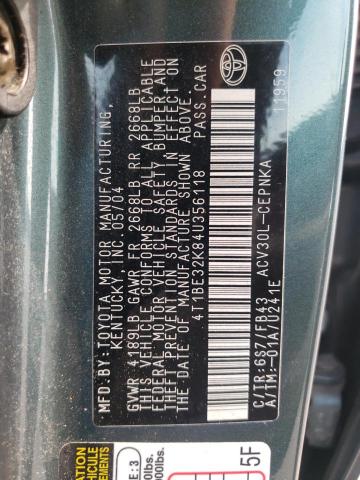 Photo 10 from auction – 2004 TOYOTA CAMRY LE with VIN 4T1BE32K84U356118