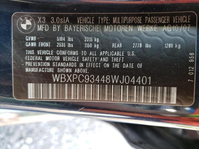 Foto 10 de la subasta – 2008 BMW X3 3.0SI con VIN WBXPC93448WJ04401