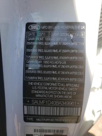 Photo 10 from auction – 2011 LAND ROVER RANGE ROVE with VIN SALMF1D40BA349961
